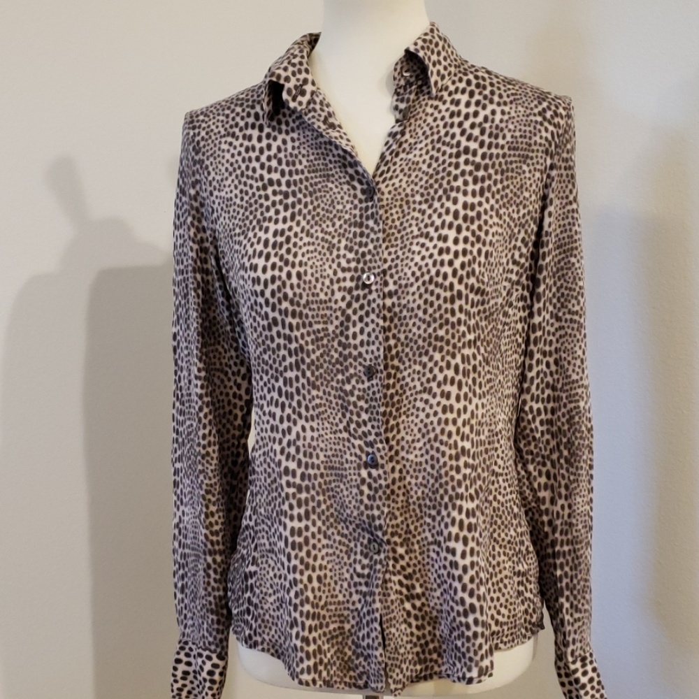 Cheetah Print silk blouse shirt long sleeve
